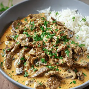 Creamy Beef Stroganoff & Rice