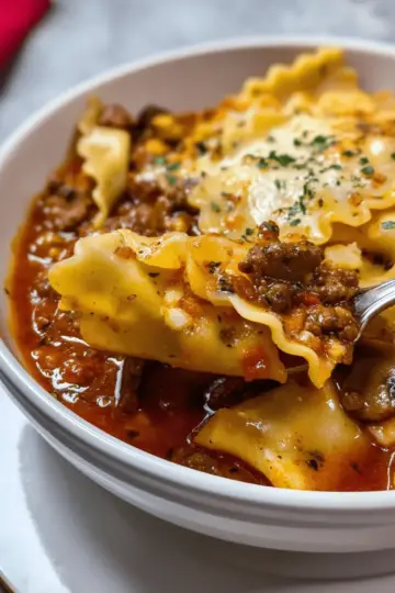 Beef and Mushroom Lasagna Soup Recipe