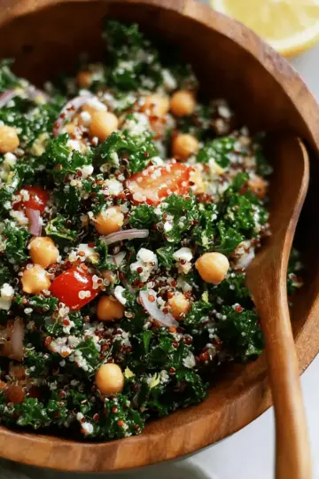 Kale Quinoa and Chickpea Salad with Lemon Vinaigrette