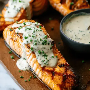 Grilled Salmon Steaks with Creamy Mustard Chive Sauce