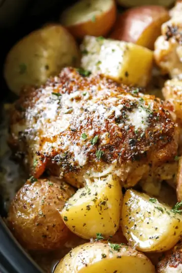 Slow Cooker Garlic Parmesan Chicken and Potatoes